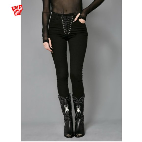 Dolls Kill Denim - Widow 'Sinister' lace-up skinny jeans